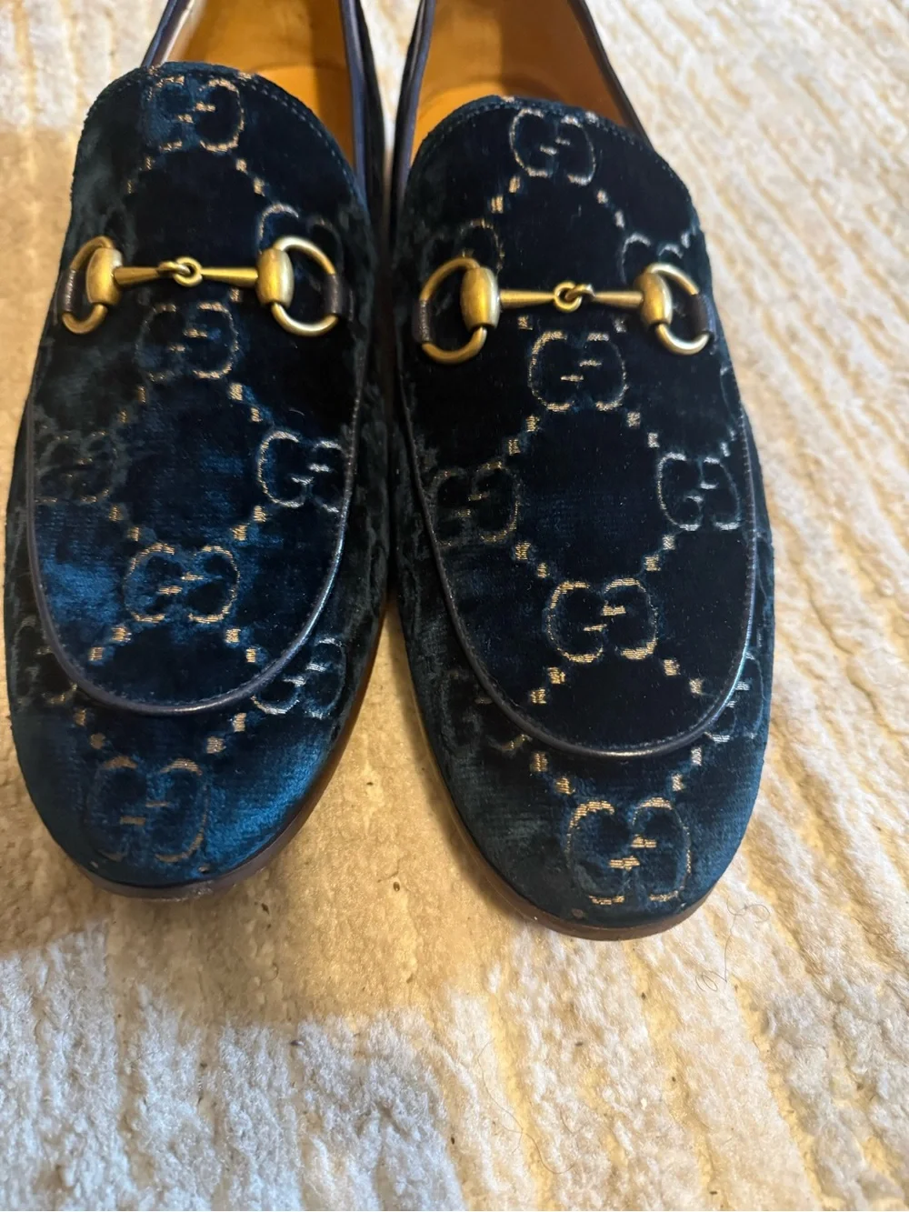 Gucci Dark Green Velvet Horsebit Loafers